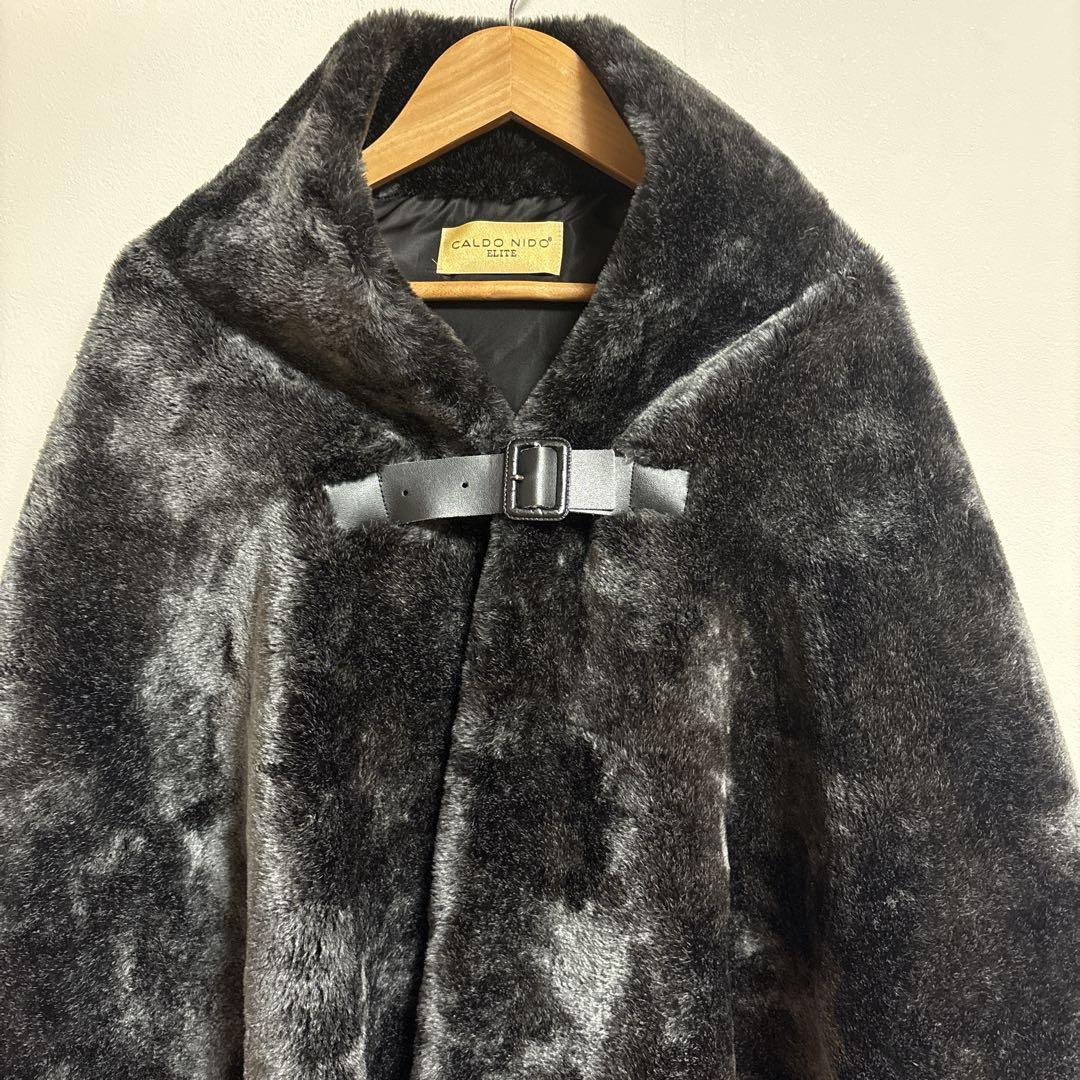 【カルドニード エリート】リッチファー・ショール ブラック 羽織り ベルト付き