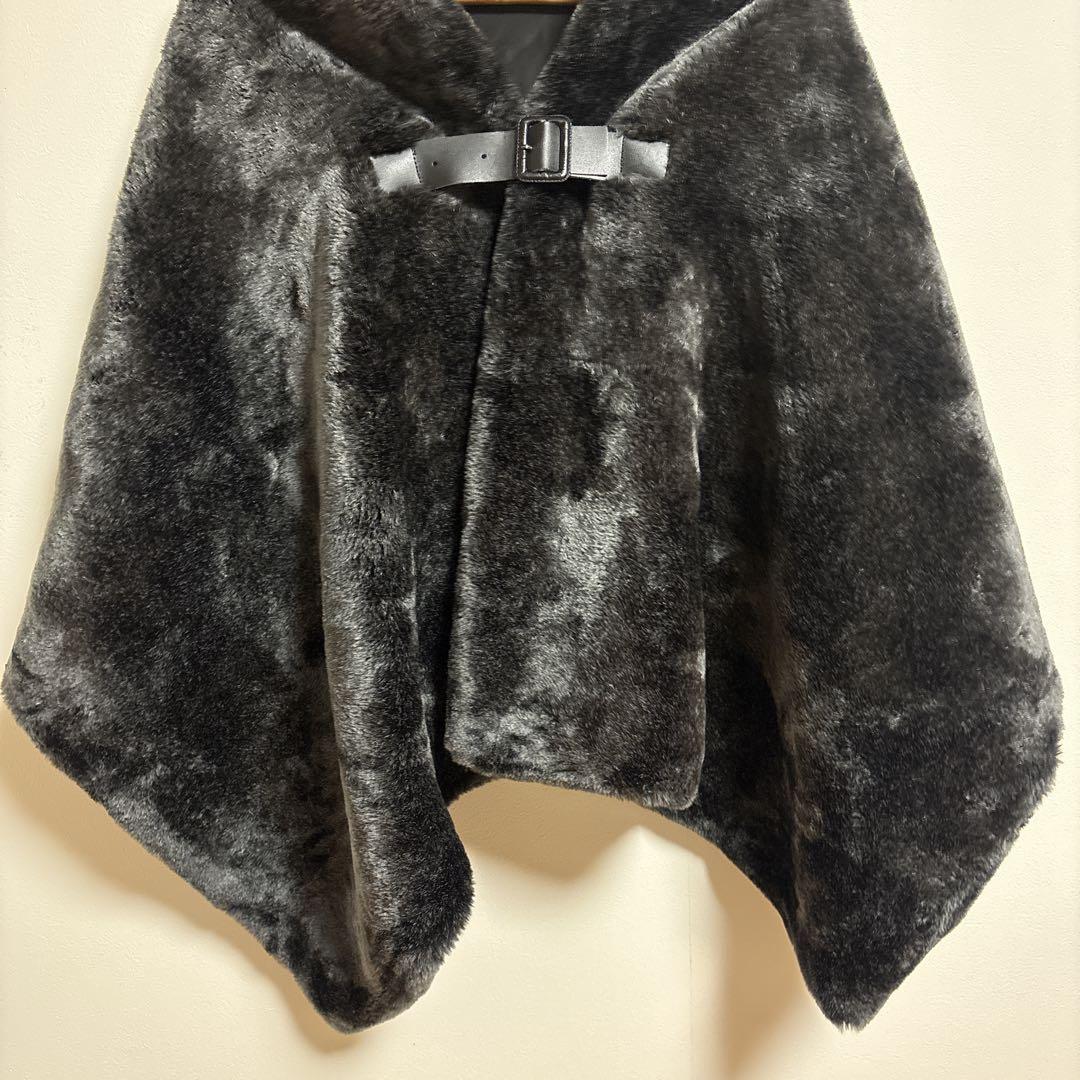 【カルドニード エリート】リッチファー・ショール ブラック 羽織り ベルト付き