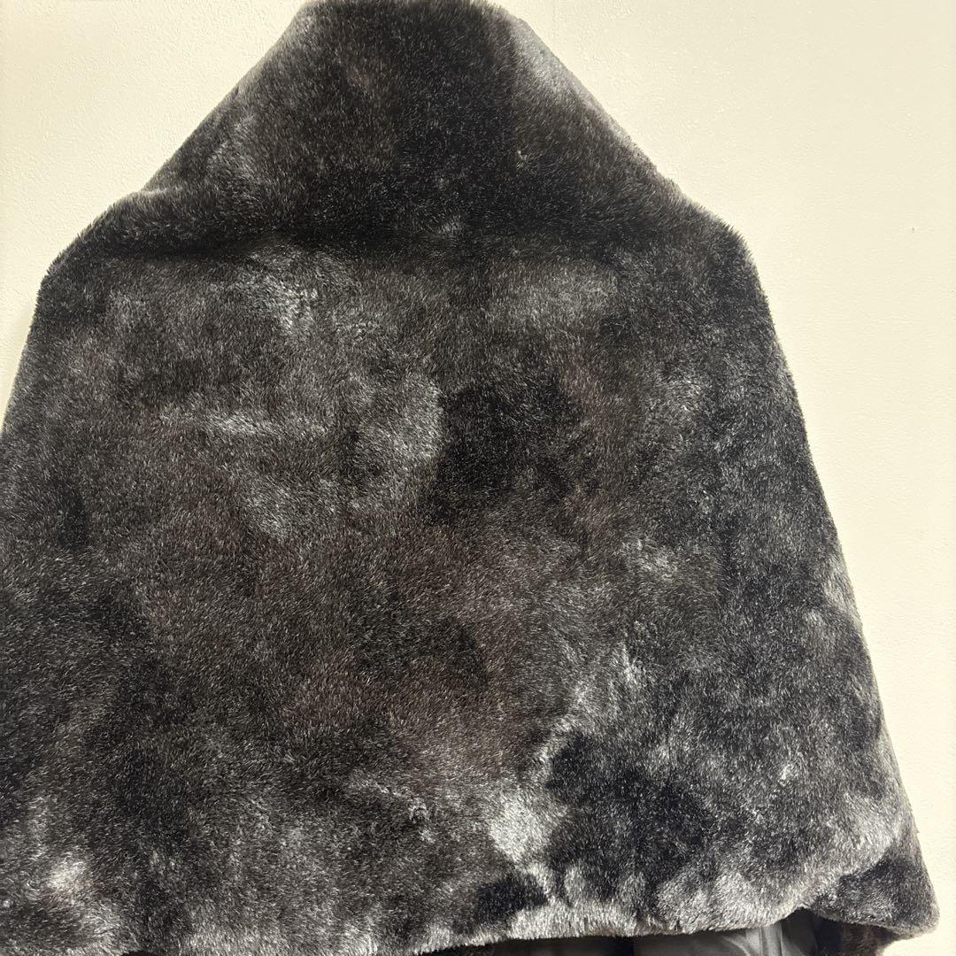 【カルドニード エリート】リッチファー・ショール ブラック 羽織り ベルト付き