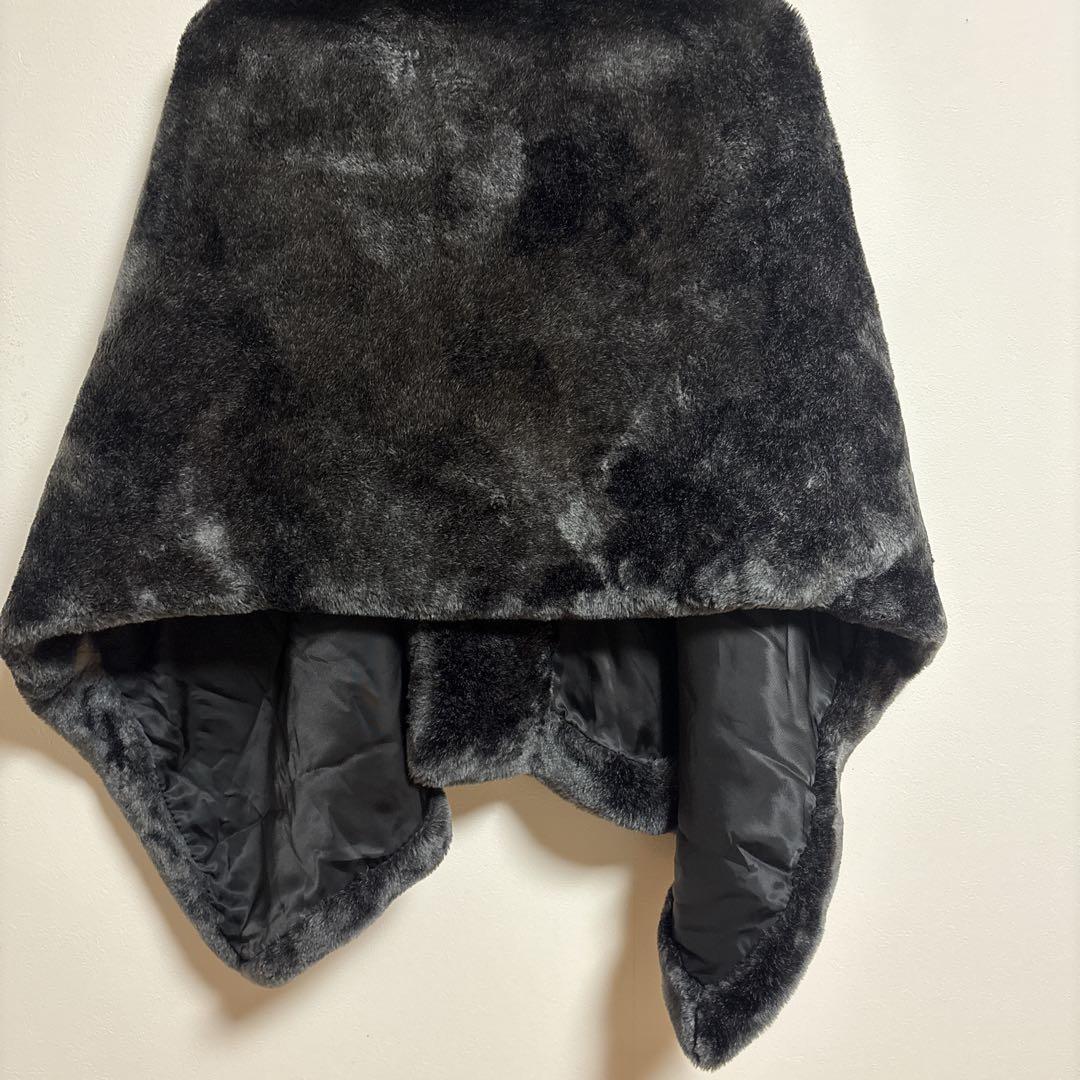 【カルドニード エリート】リッチファー・ショール ブラック 羽織り ベルト付き