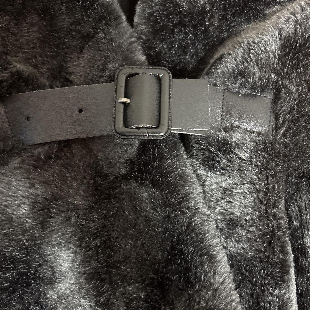 【カルドニード エリート】リッチファー・ショール ブラック 羽織り ベルト付き