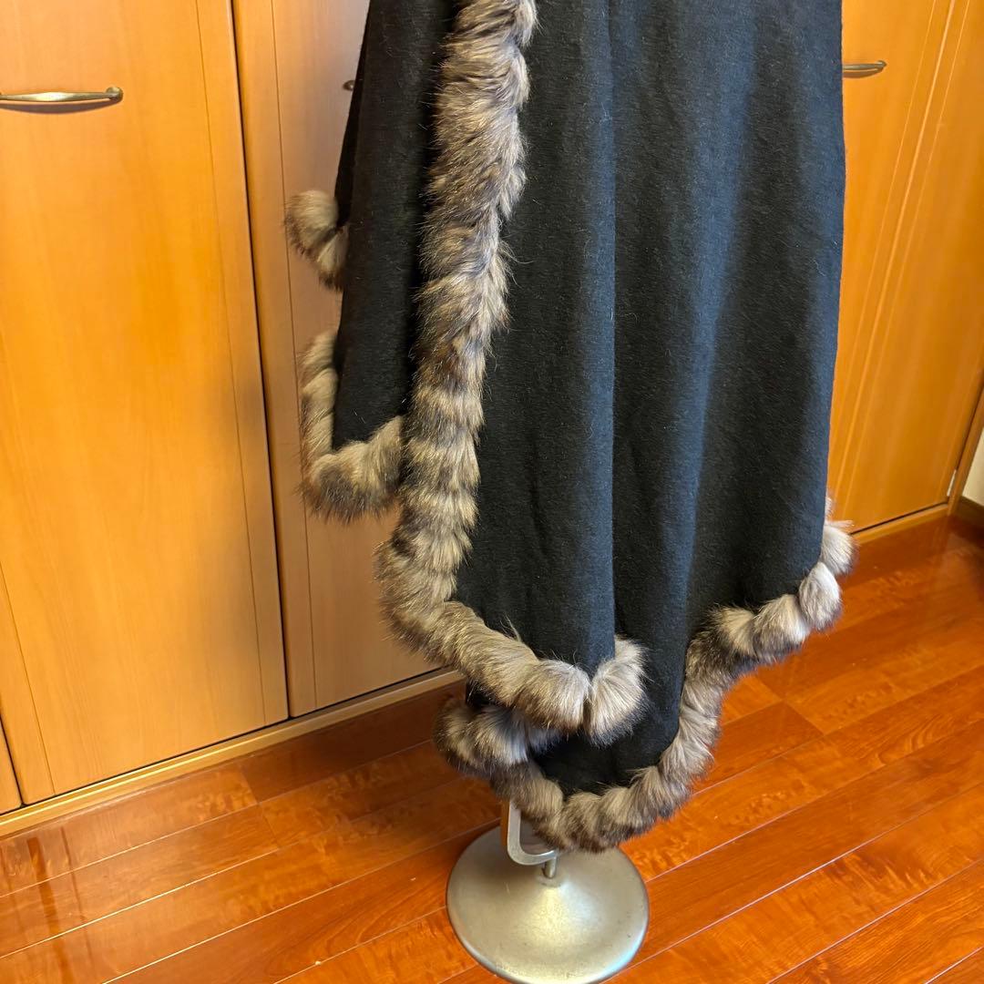 【超美品】ショール　ブルーフォックス付きペーズリー模様カシミアストール