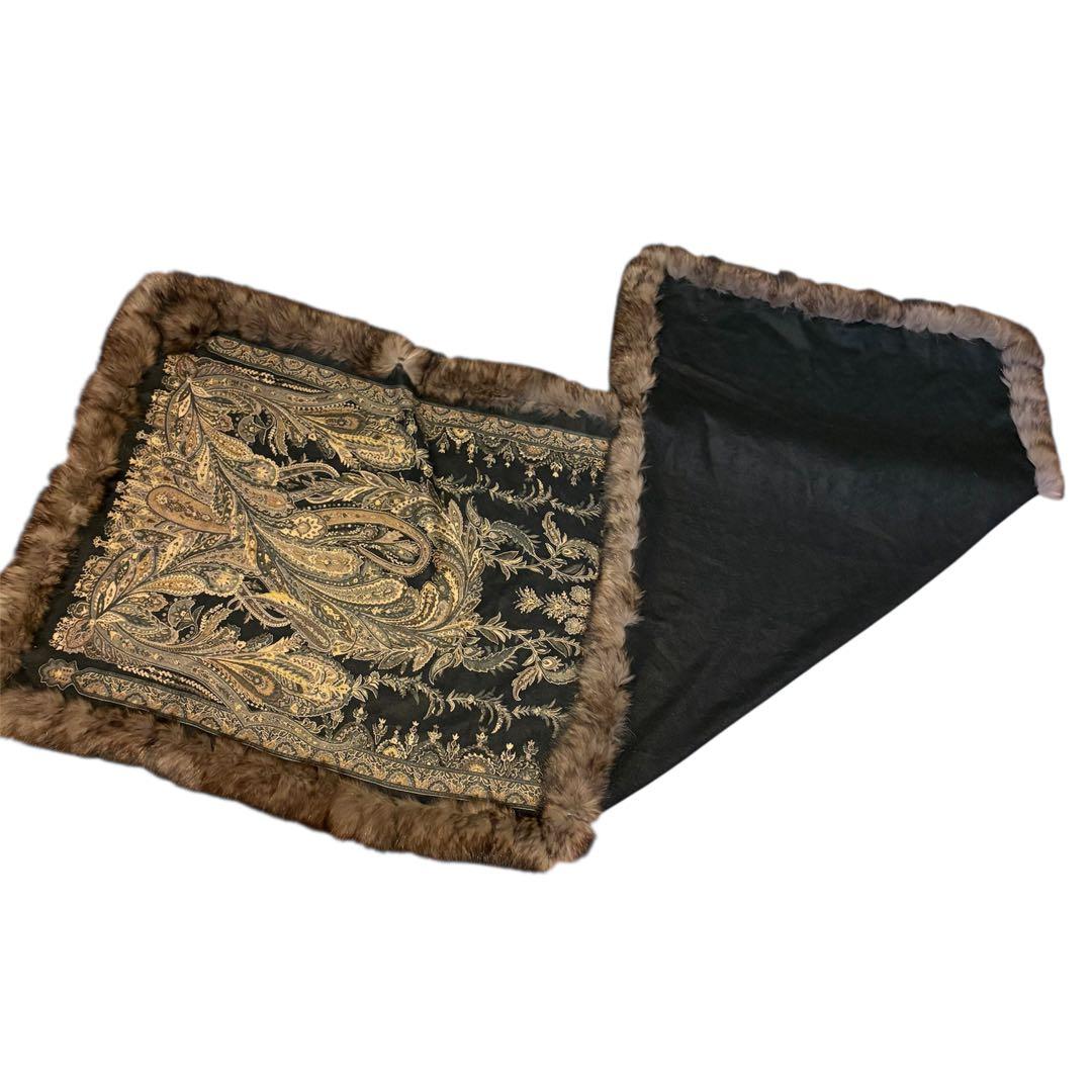 【超美品】ショール　ブルーフォックス付きペーズリー模様カシミアストール