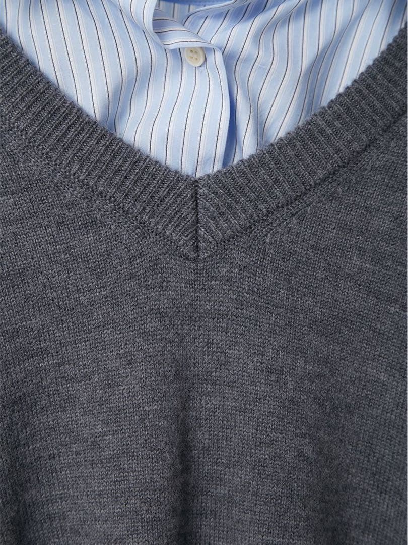 美品FRAY I.Dフレイ アイディーレイヤードシャツカラーウールワンピース