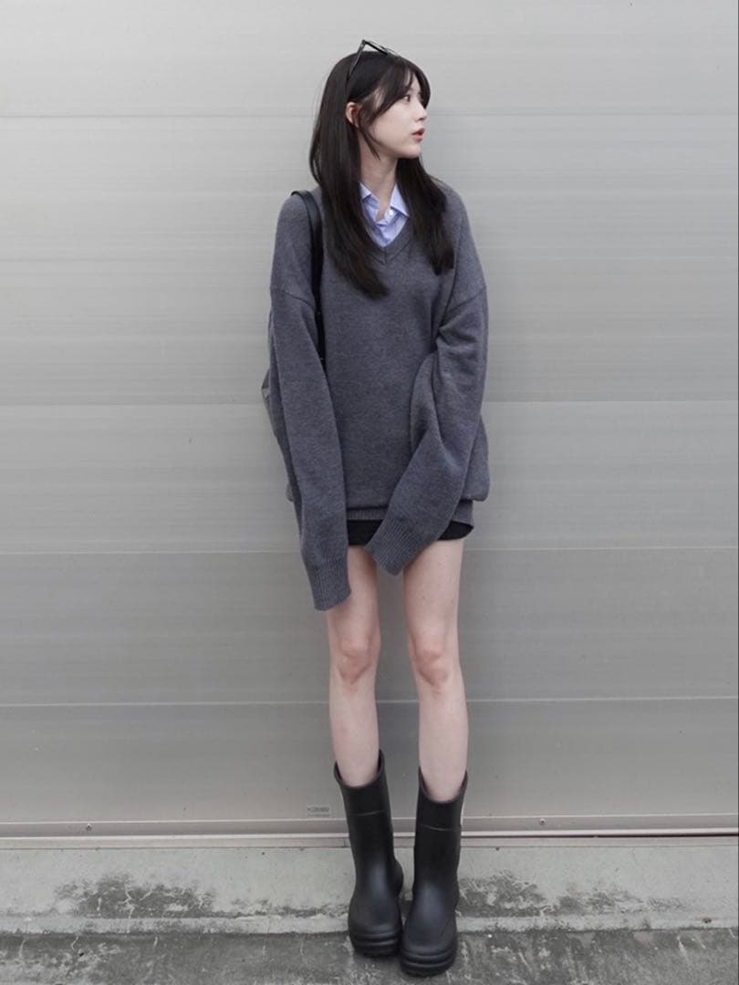 美品FRAY I.Dフレイ アイディーレイヤードシャツカラーウールワンピース