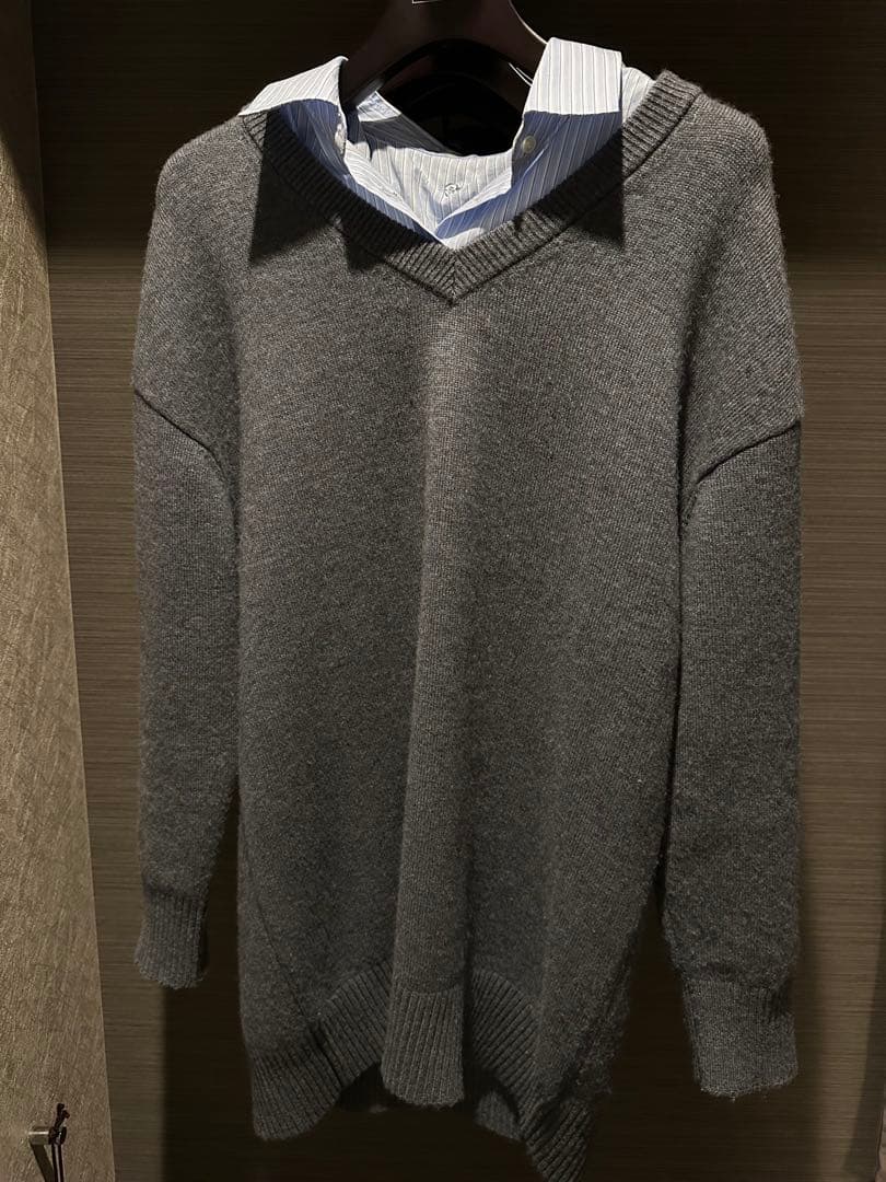 美品FRAY I.Dフレイ アイディーレイヤードシャツカラーウールワンピース