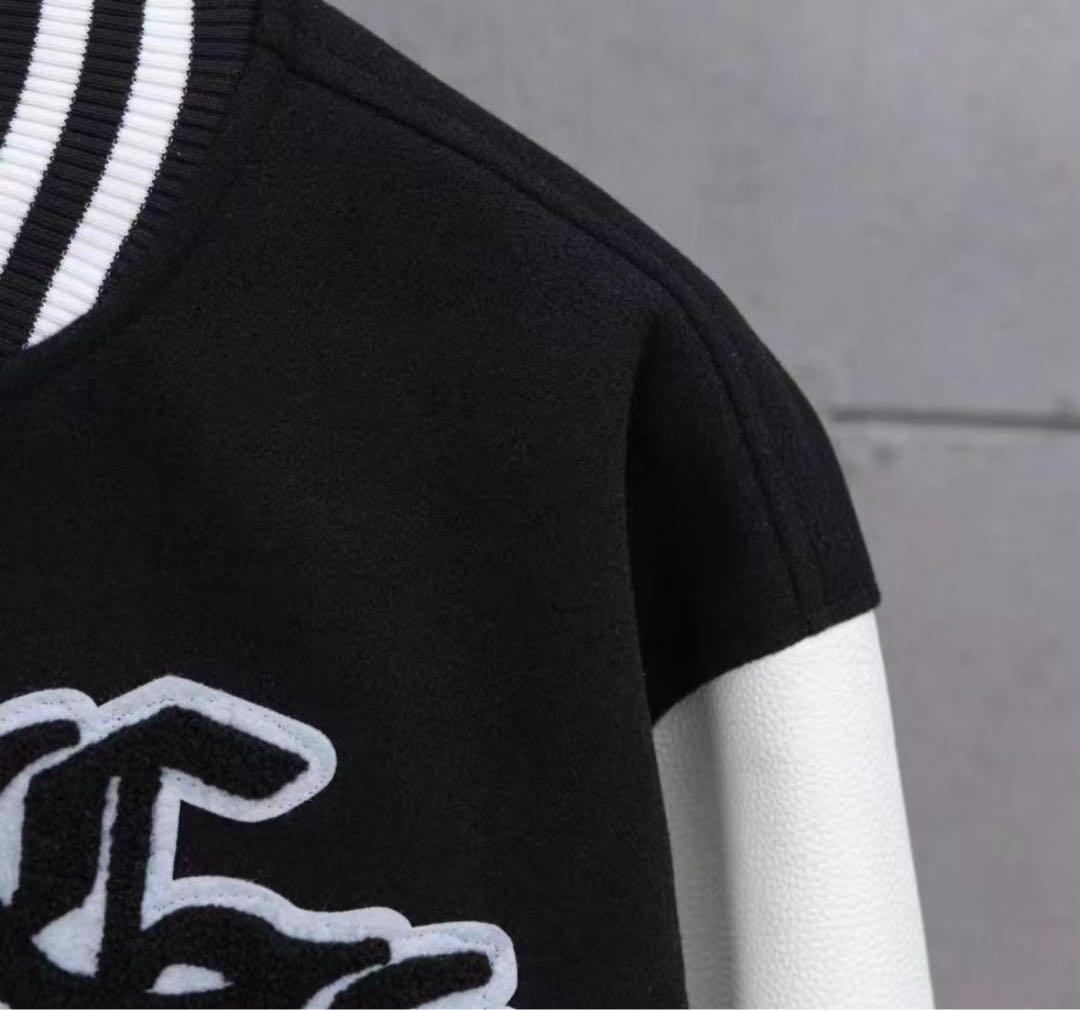 スタジャン 黒白 イーグル刺繍