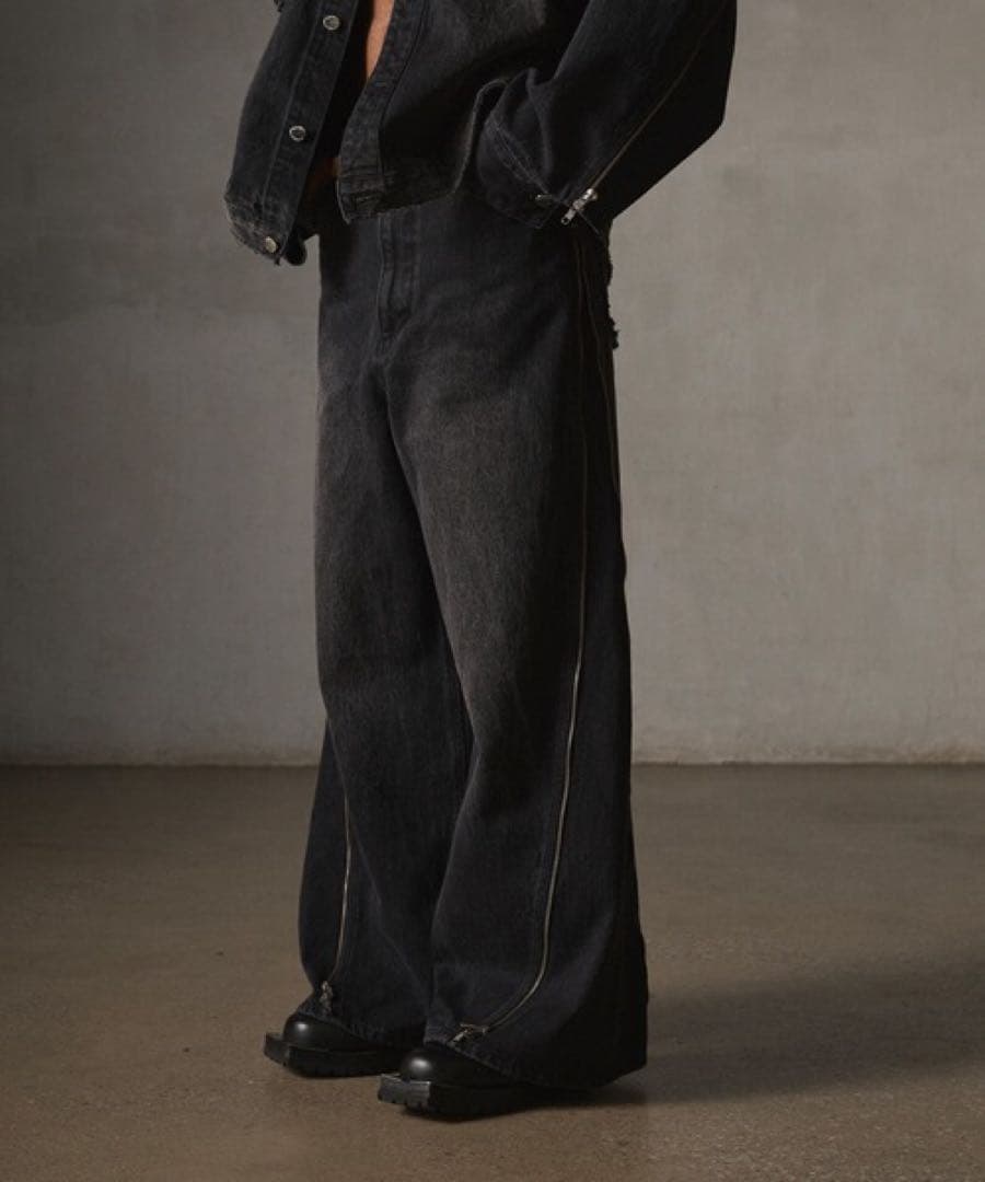 【Grancy】ジップデザインバギーデニムパンツ