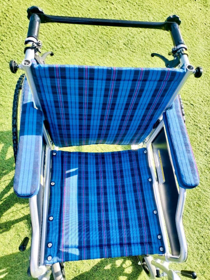 カワムラサイクル アルミフレーム 自走兼介助用 リクライニング 青紫ストライプ