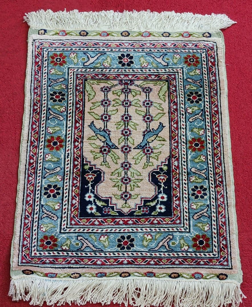 Y2733 トルコ絨毯 カイセリ シルク100% 手織り 45×36㎝