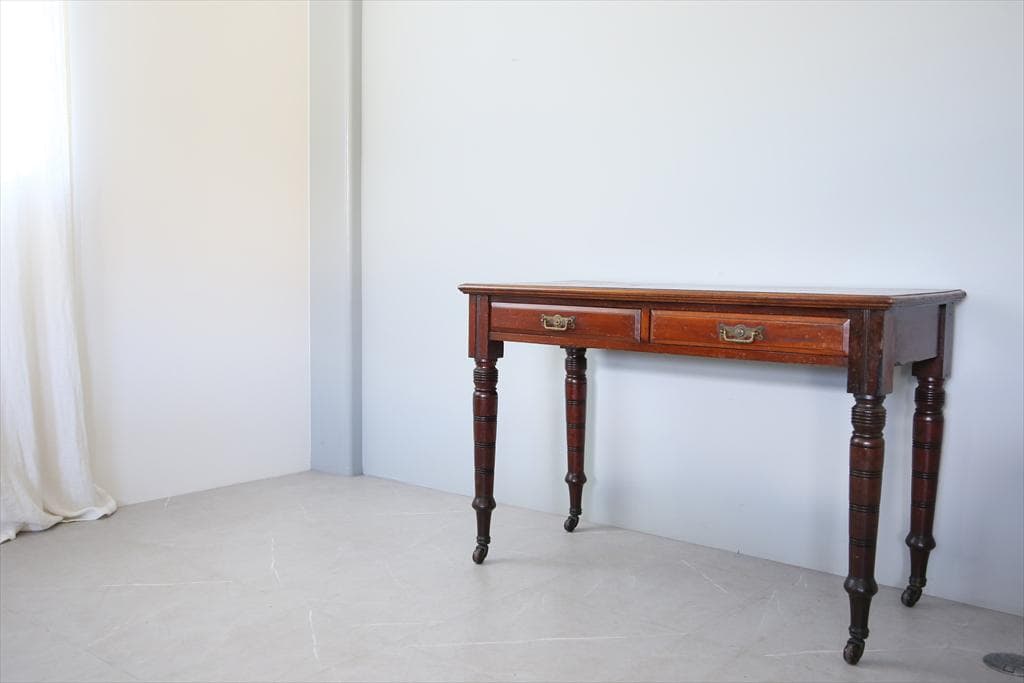 英国アンティーク古木デスク/作業台/勉強机/木製テーブル/オフィス(89-220