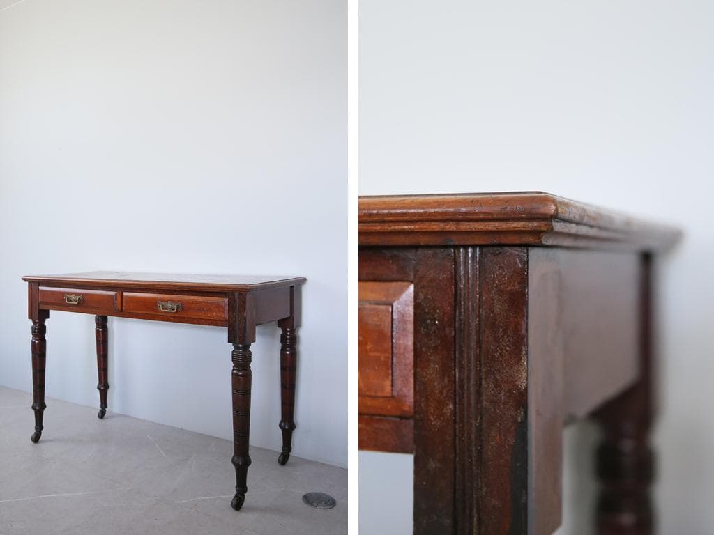 英国アンティーク古木デスク/作業台/勉強机/木製テーブル/オフィス(89-220