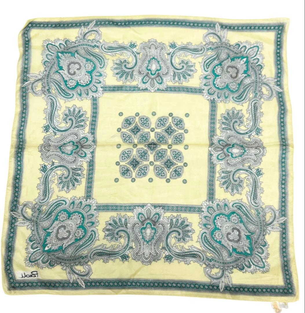 Paoli ヴィンテージ シルクスカーフ 花 ペイズリー柄 大判 イエロー