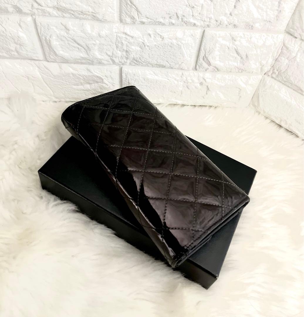 【CHANEL】シャネル マトラッセ パテントレザー ブラック 長財布