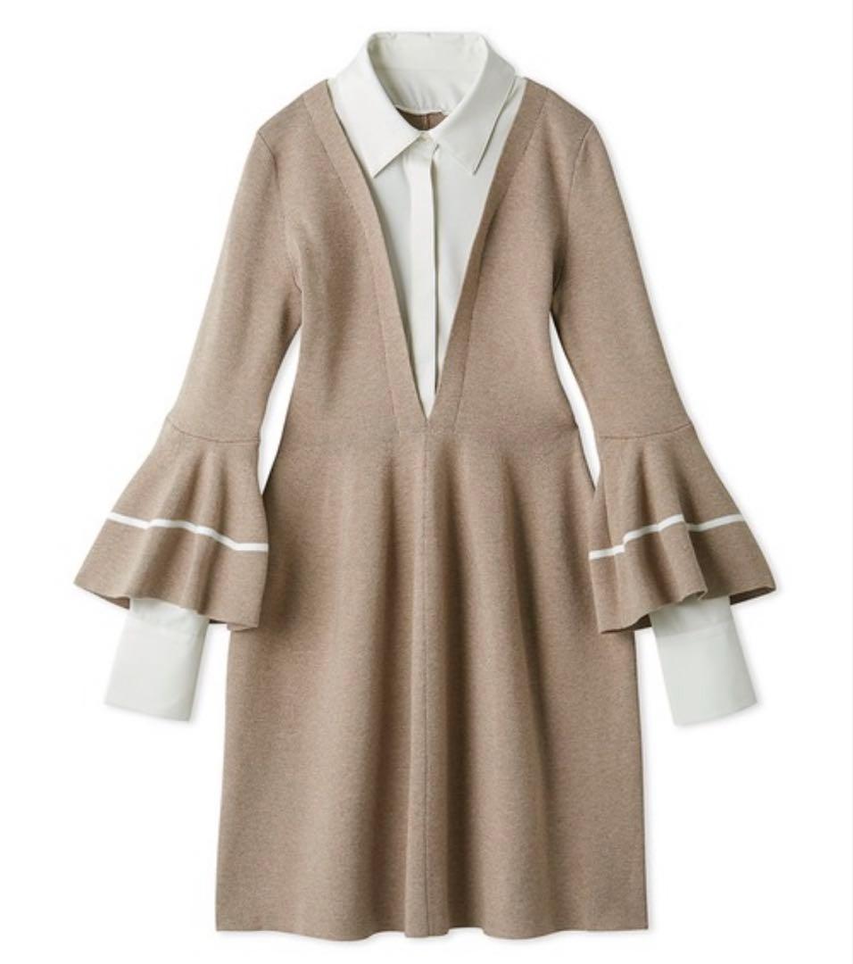 Lily Brown シャツドッキングニットワンピース ベージュ モカ - メルカリ