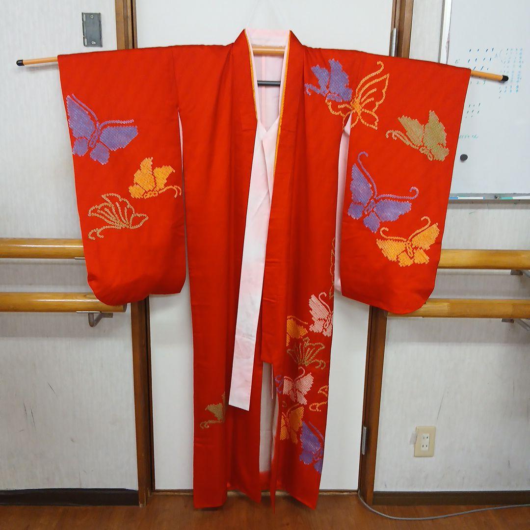 極上の逸品 正絹蝶々の絞り 七五三 七歳 ハーフ成人式 ほぼ未使用