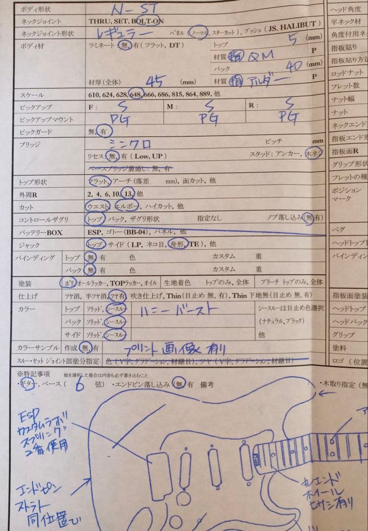 希少】ESP CUSTOM ORDER GUITAR ハニーバースト