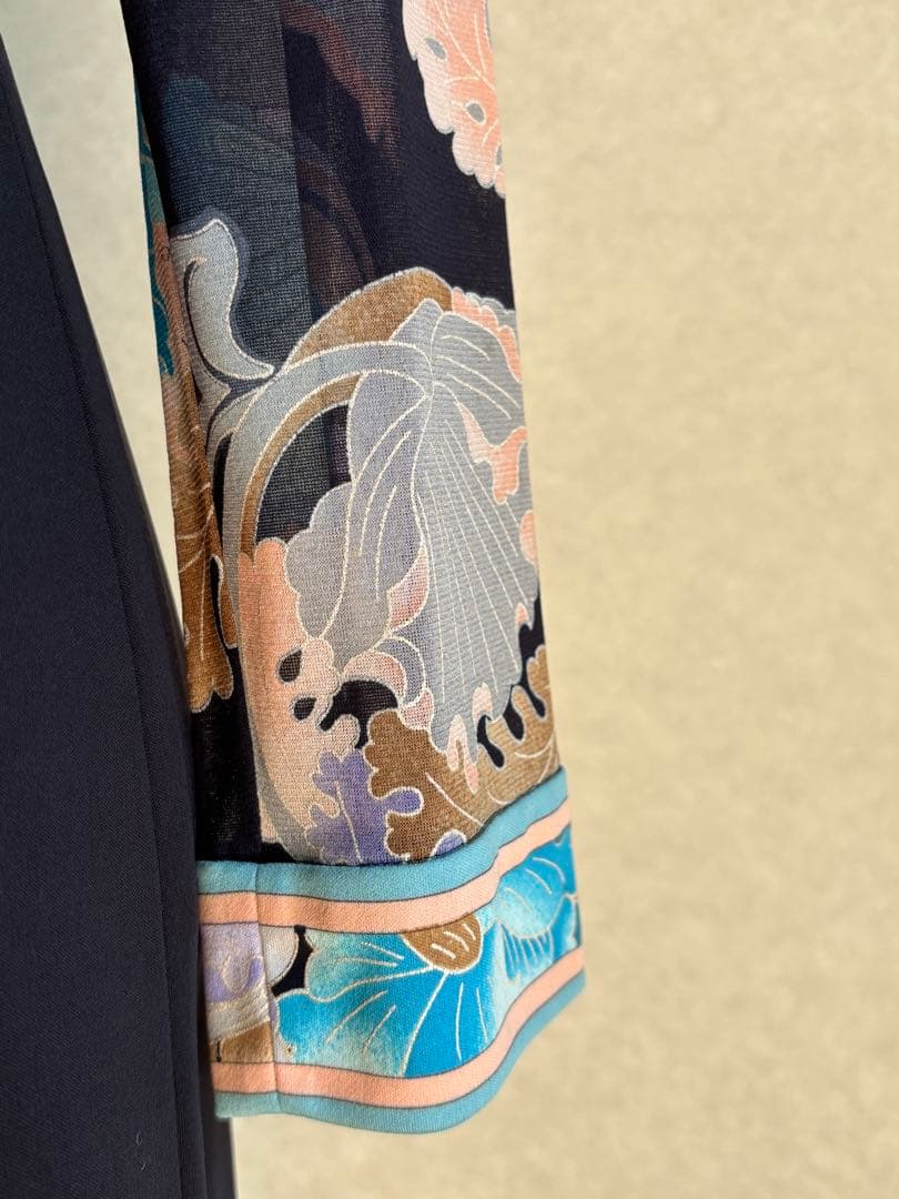 凛*子様 【LEONARD】カンカン素材　ネイビー 花柄長袖ひざ丈ワンピース　Ｍ