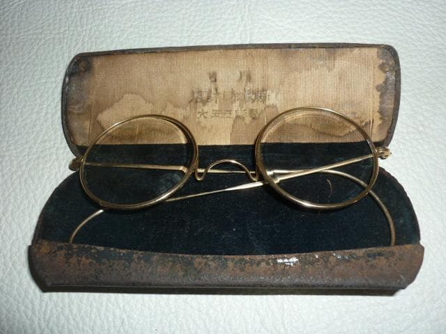 ◆美品 大正時代 ケース付！丸型 12金張り ボシュロム社製 メタルフレーム