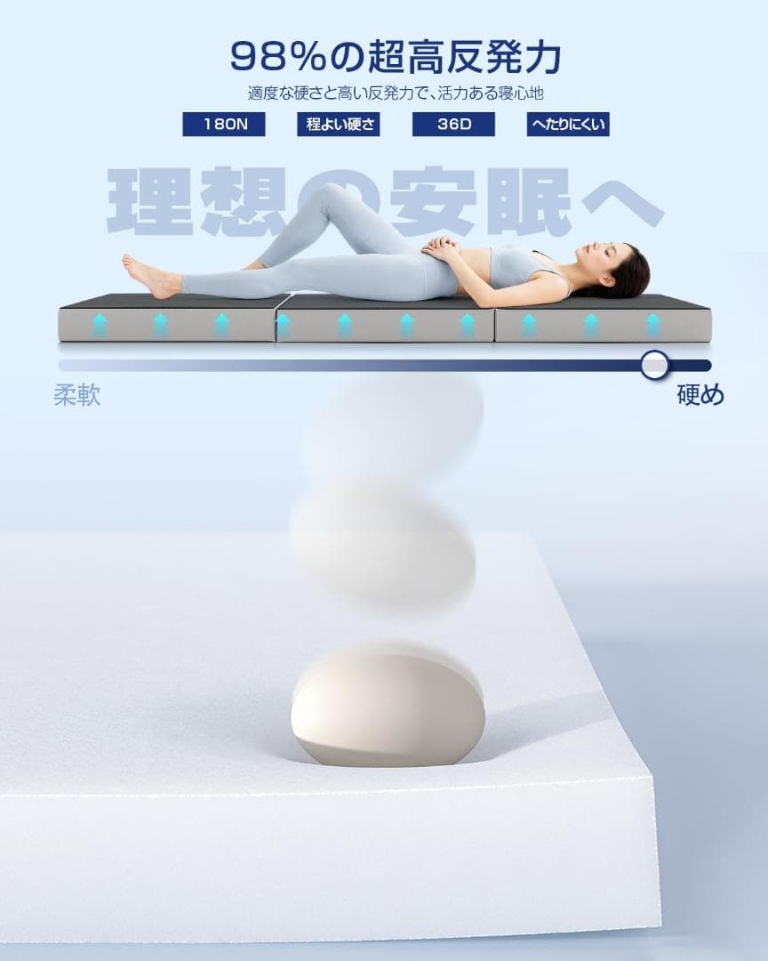 折りたたみマットレス ダブル 厚さ10cm 硬め 高反発 体圧分散 腰痛対策
