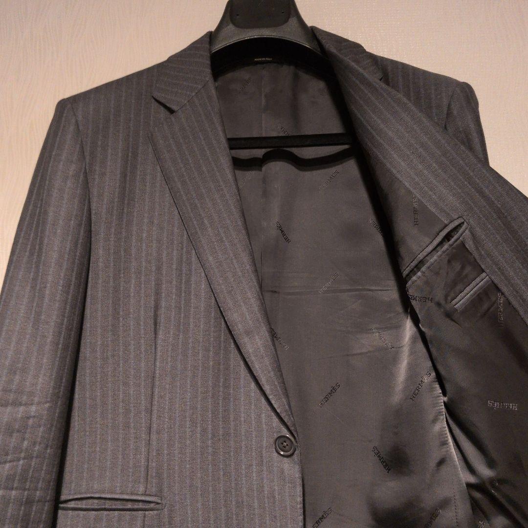 HERMES イタリア製 ダークグレー ストライプ ビジネスジャケット