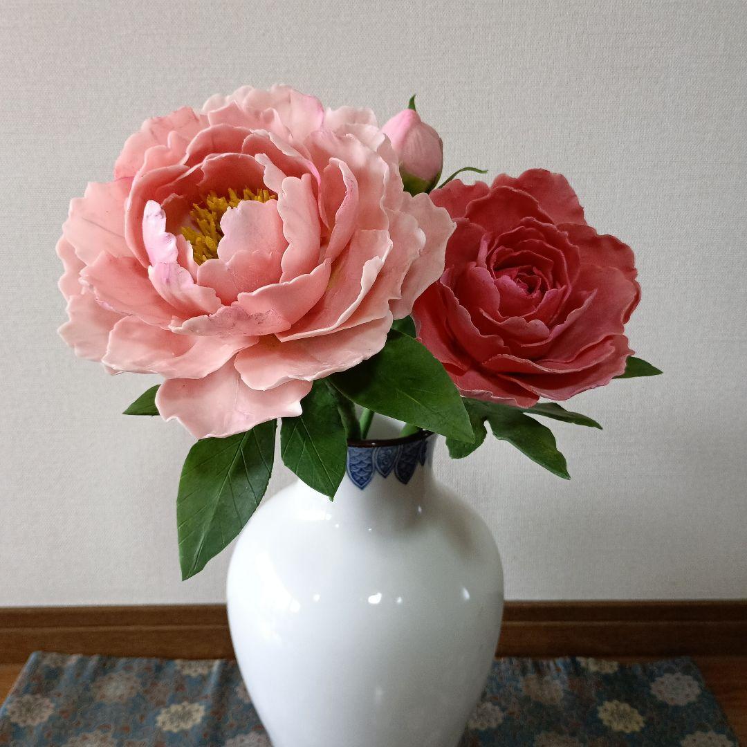 専用　芍薬アレンジ　迎春花　お正月アレンジ　クレイフラワー 樹脂粘土