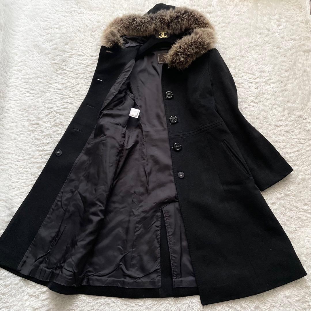 トッカ ロングコート カシミヤ フォックスファー 2way ロゴ刻印ボタン