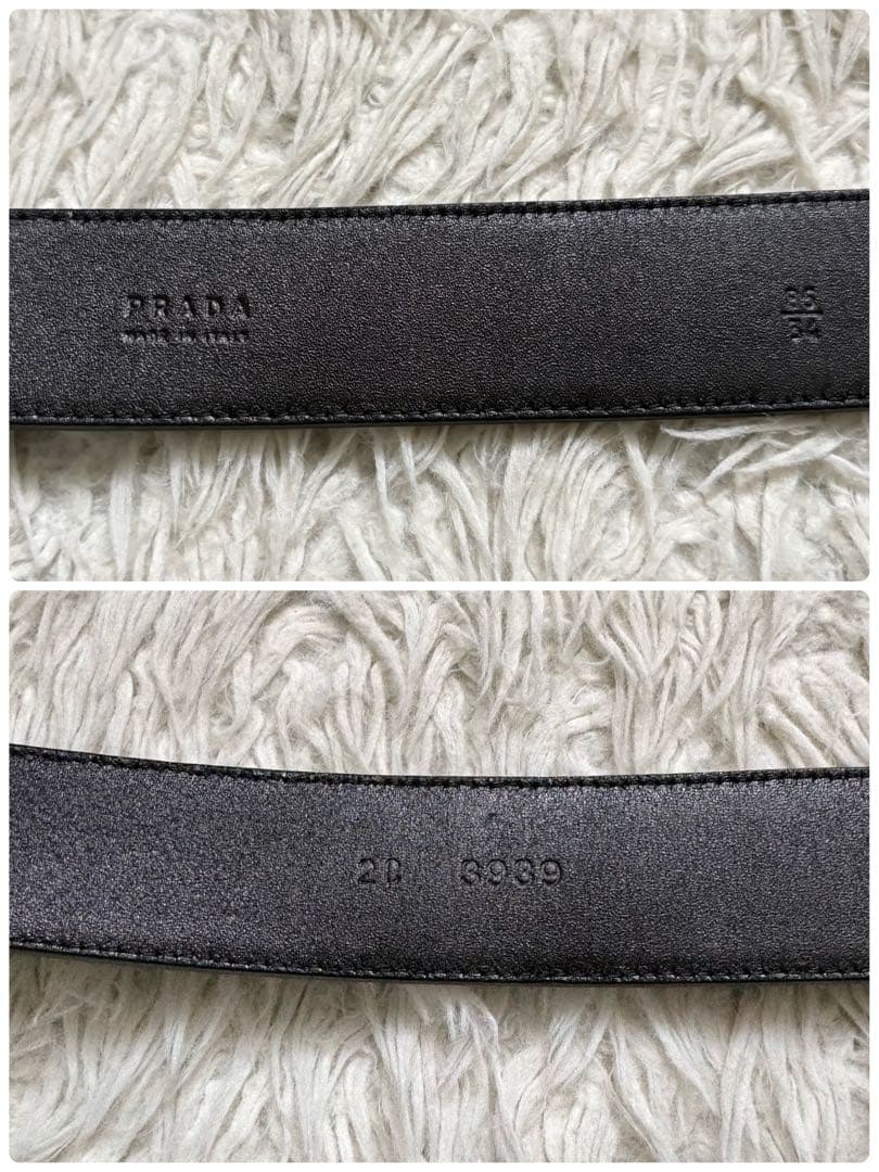 良品 PRADA プラダ レザーベルト 機関車プレート 05379 黒 銀 - メルカリ