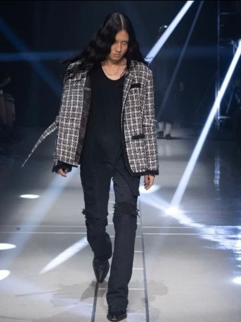 定価12万】MIXED TWEED NO COLLAR BONDAGE JKT