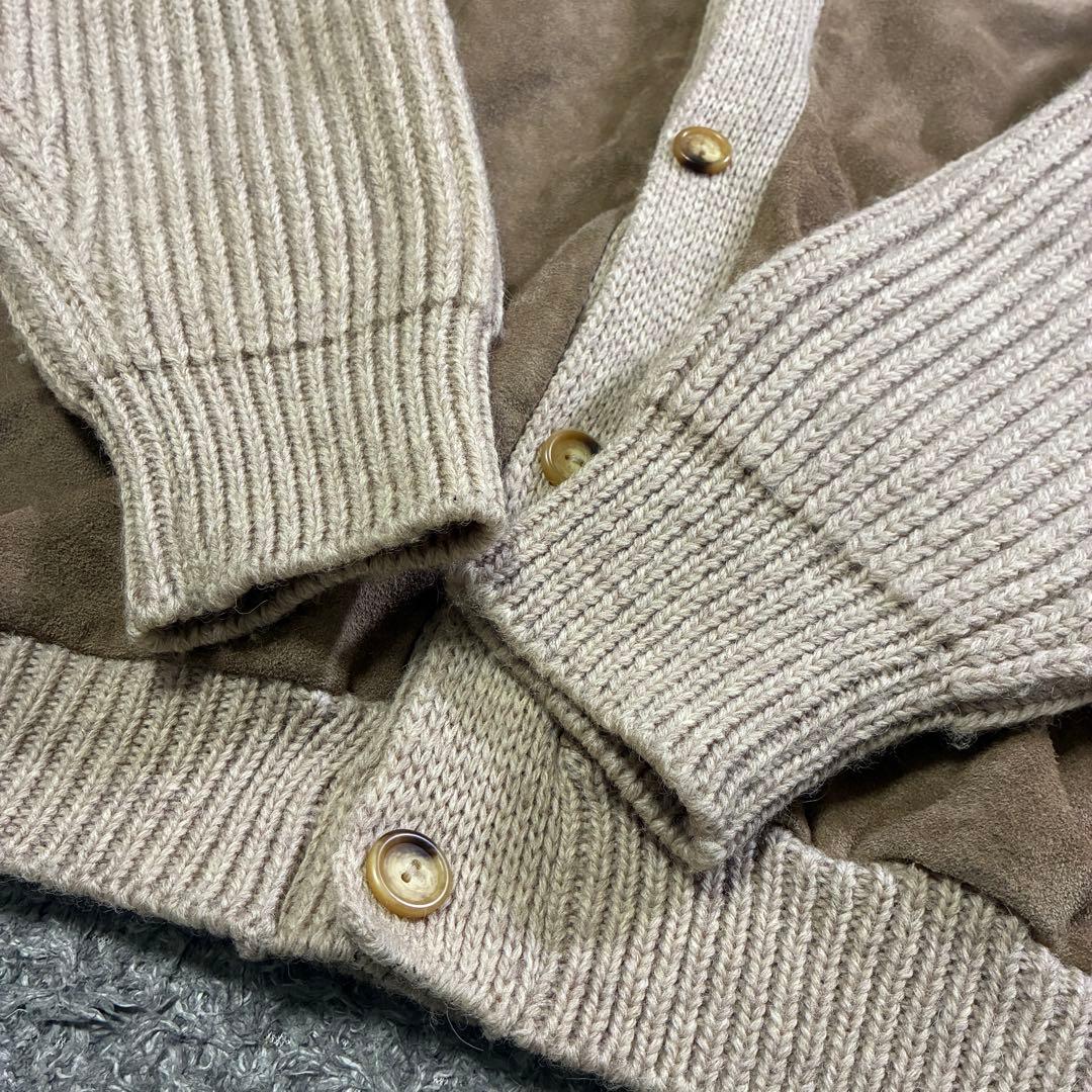 希少】INVERALLAN スエード切替 カーディガン 44 茶タグ 英国製