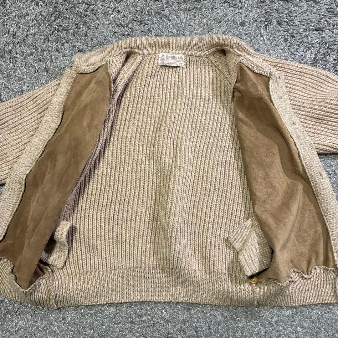 希少】INVERALLAN スエード切替 カーディガン 44 茶タグ 英国製