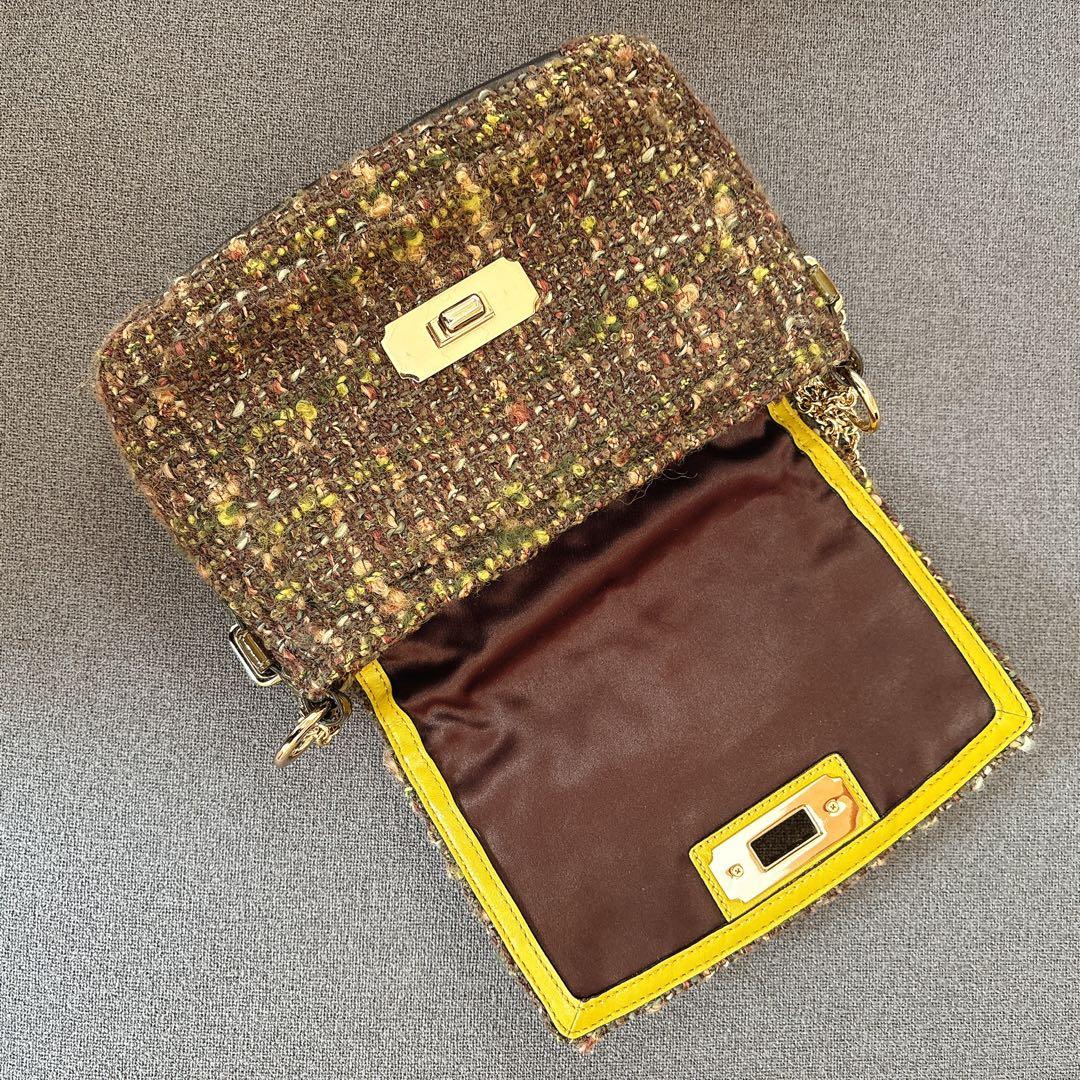 COACH　コーチ　ツイード チェーン 　パンコール　ショルダーバッグ　緑