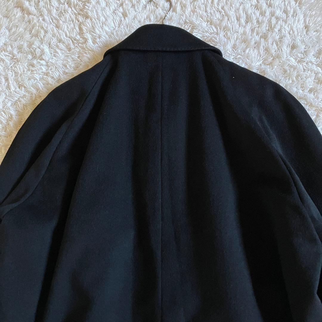 最高級カシミヤ100% ステンカラーコート 比翼 黒 大きいサイズ L〜XL相当