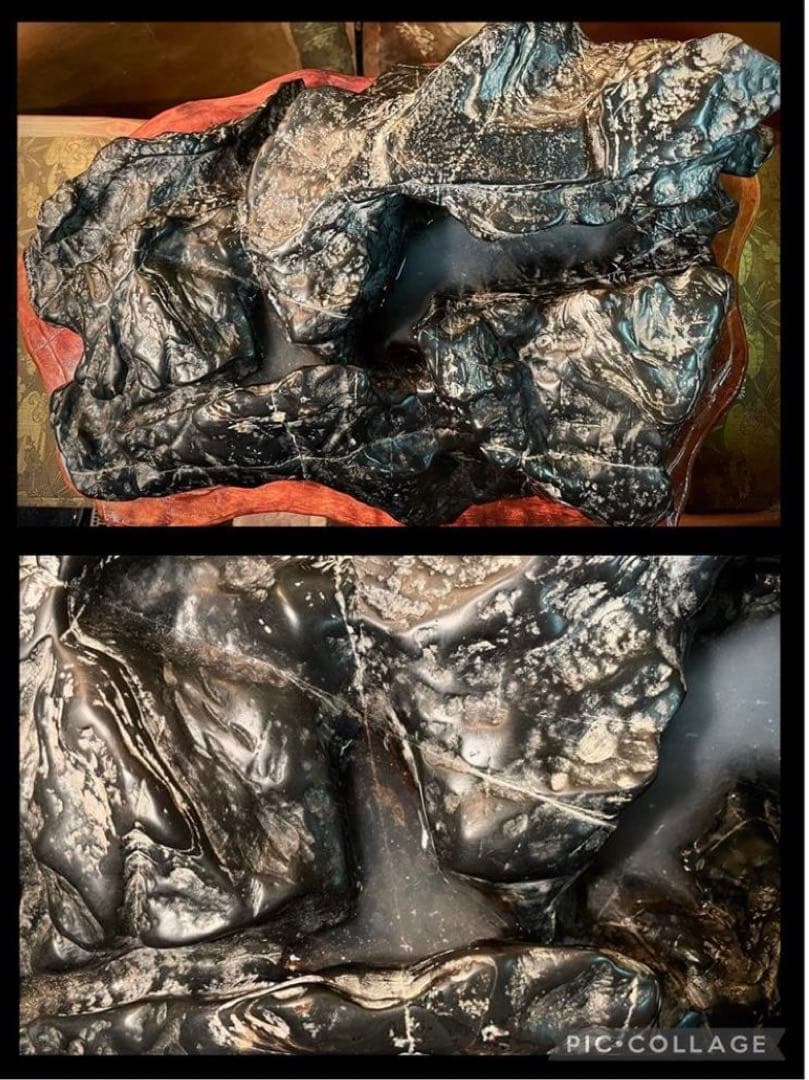 5602 老黒 霊璧石 横47(cm)24.34kg 唐渡石霊壁石骨董盆石