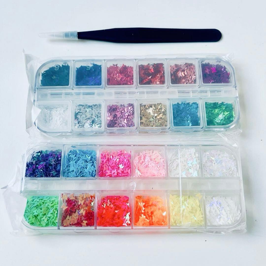 ネイル パーツ　24色　スパンコール ホログラフィック バタフライ