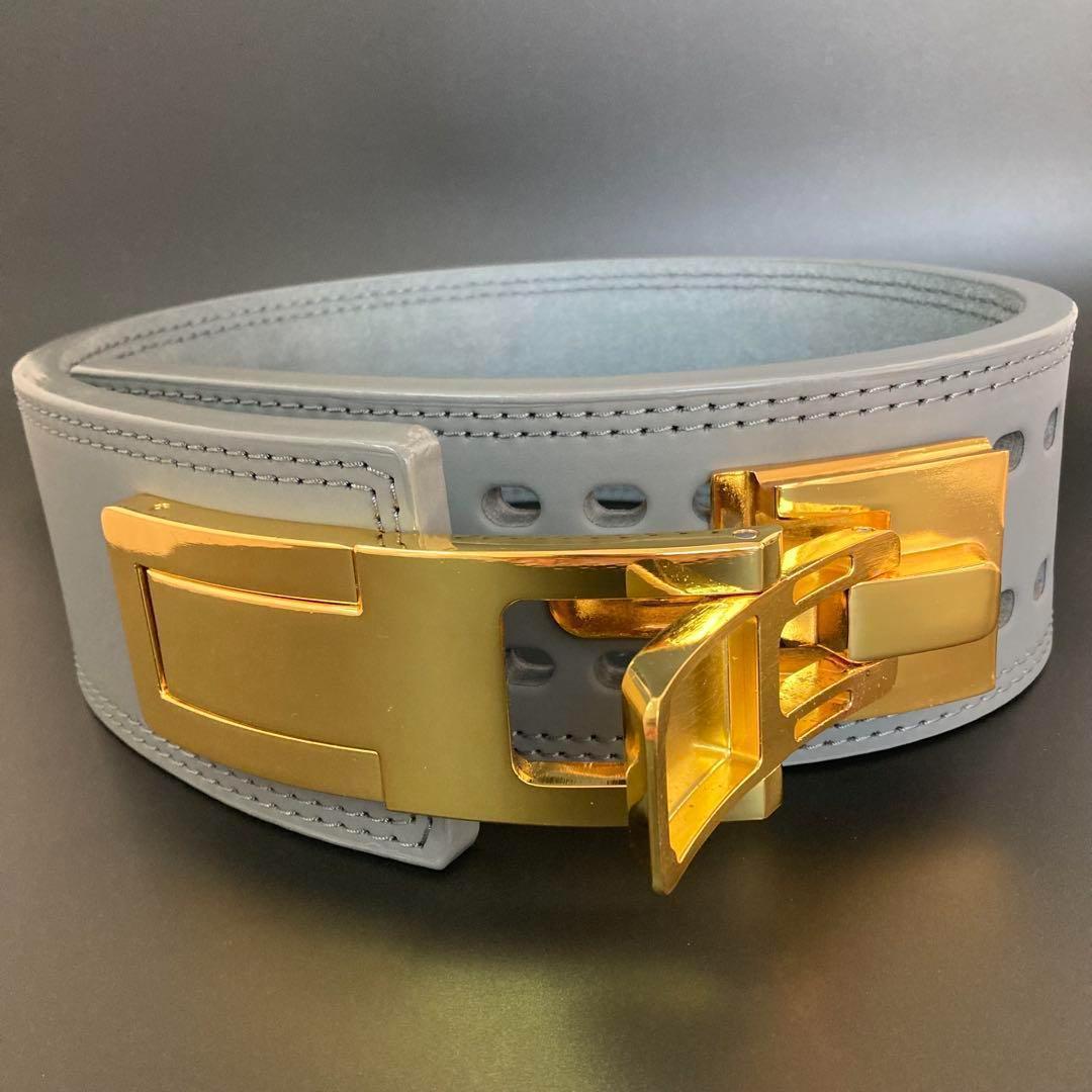 新品 パワーベルト レバーアクション Sサイズ 本革 グレー×ゴールド 可変式