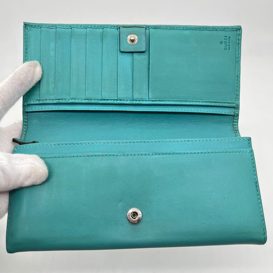 GUCCI 長財布 フラップウォレット マイクロGG レザー エメラルドグリーン