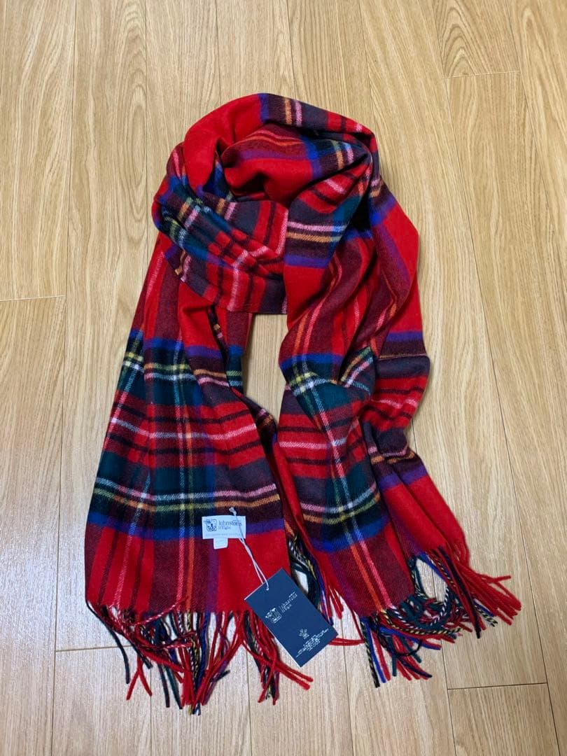 ジョンストンズ大判カシミヤ100％ ストール男女兼用マフラーロイヤル