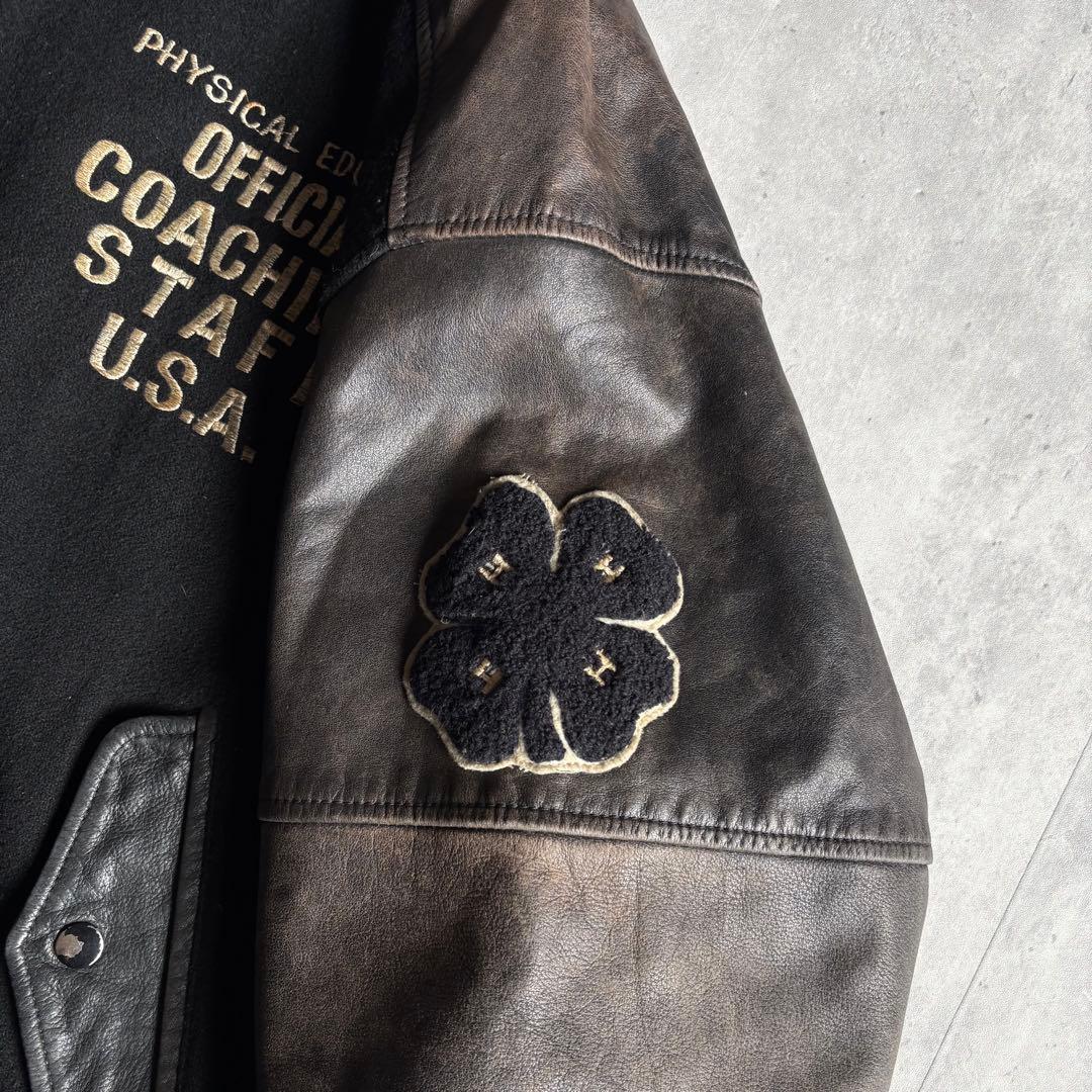 80s vintage】レザースタジャン 本革 ブラック フェード 短丈