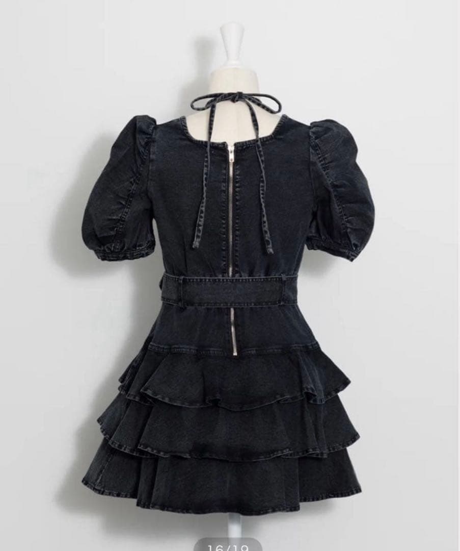pium ピウム ティアードフリルミニワンピース ブラック デニム