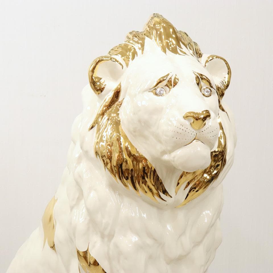 陶器 動物 ライオン 置物 イタリア製 獅子 オブジェ 高級