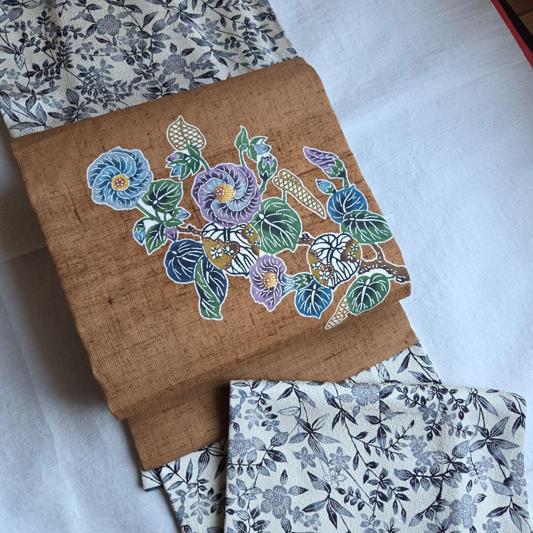 本場琉球紅型染　知念積元　紬名古屋帯