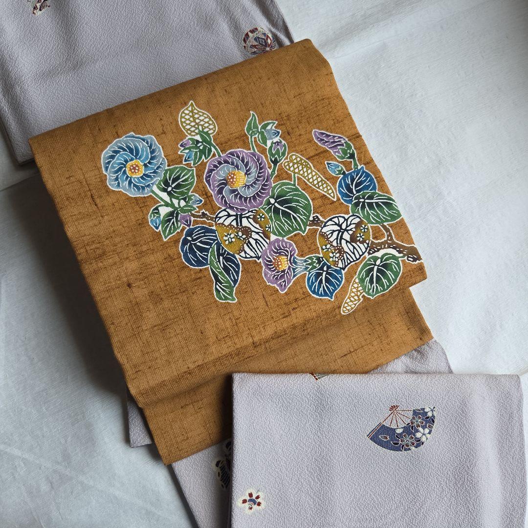 本場琉球紅型染　知念積元　紬名古屋帯