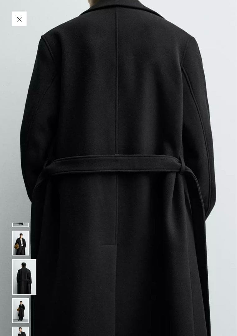 ウール混ダブルブレストコート ベルト付き