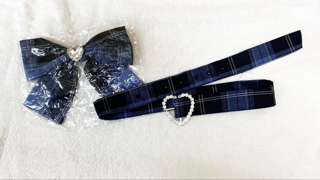 セーラービジューレースフリルワンピース L ミニ　ネイビーチェ　新品