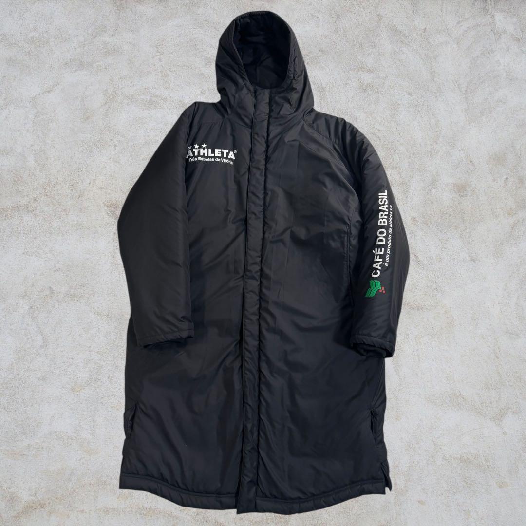 【美品】ATHLETA ベンチコート 中綿ロング サッカー 黒 L アスレタ