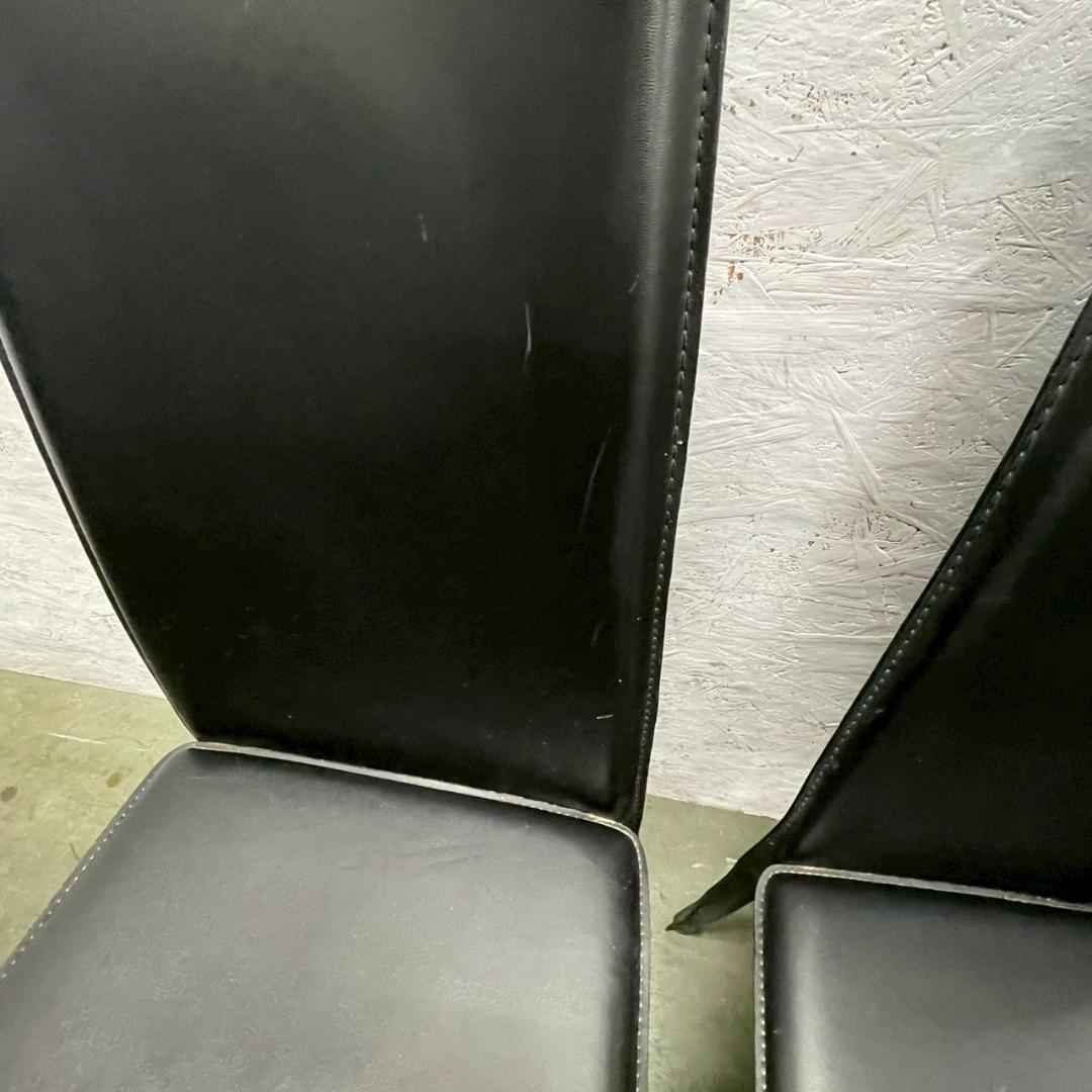 メーカー不明 合皮ブラックレザー ダイニングチェア 4脚セット Y1765