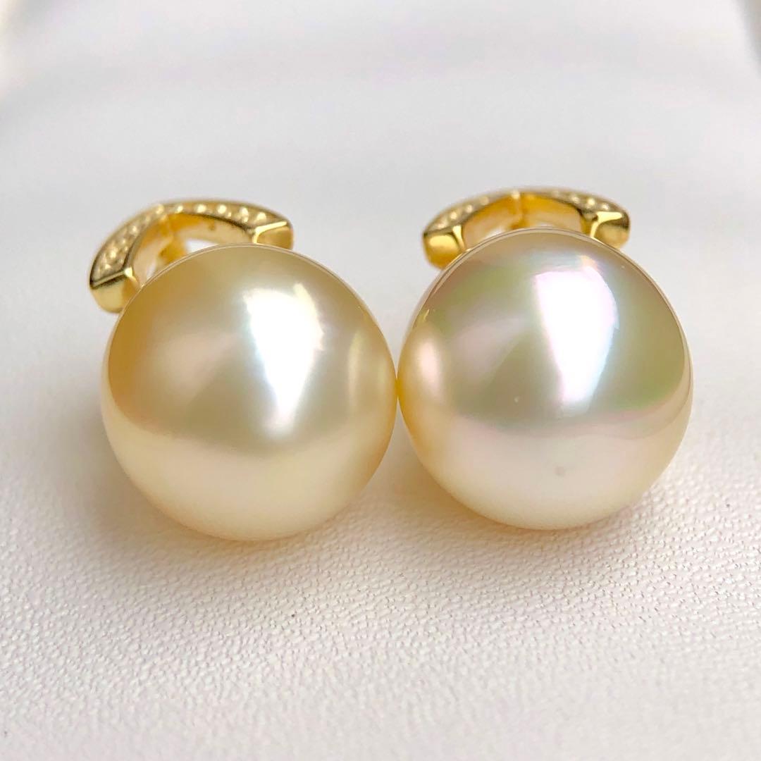 本真珠南洋白蝶真珠　レモン茶金11.4×9.8㍉s925ピアスBL915