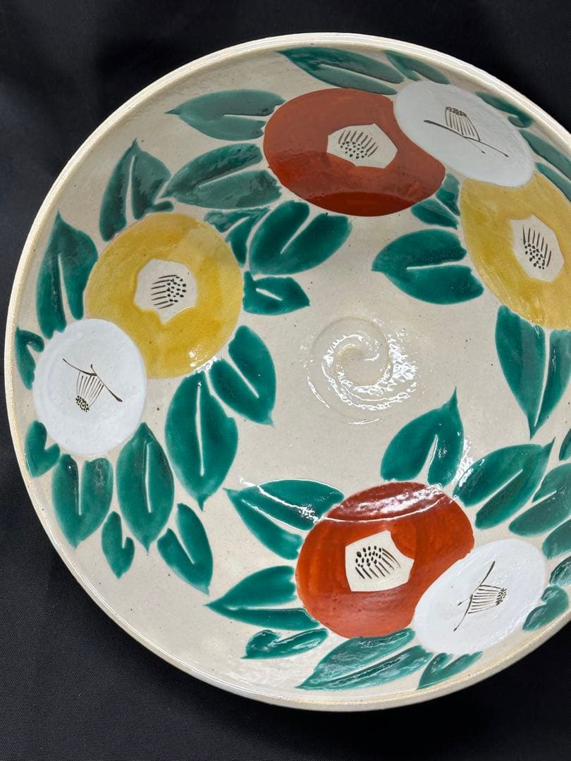 【美品】魯山人写し　色絵椿文　大鉢　左馬尉作　魯山　魯山人　椿　左馬　左馬尉