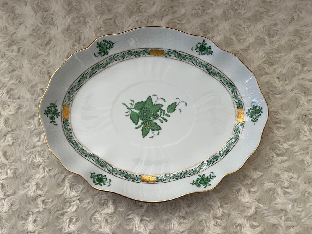 ヘレンド　アポニー・ヒストリック・グリーン　オーバルディッシュ＆ボウルセット